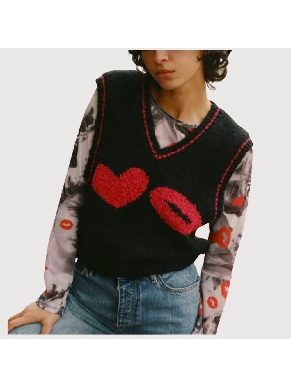 Emma Mulholland Forever Yours Chunky Knit Vest Black Red XL